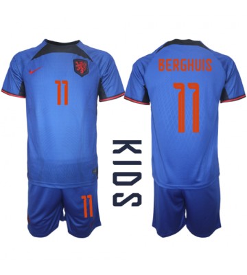 Holland Steven Berghuis #11 Udebanesæt Børn VM 2022 Kort ærmer (+ korte bukser)